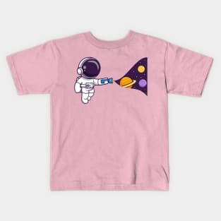 Cute Astronaut With Flashlight In Space Cartoon Kids T-Shirt